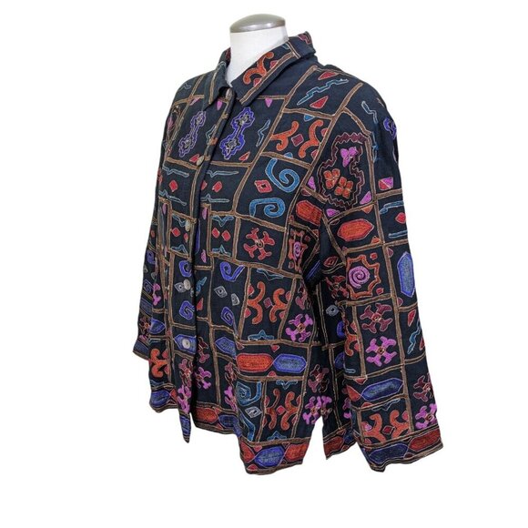 Chicos Design Vintage Patchwork Jacket 3 Womens US XL Black Embroidered Artsy - Picture 4 of 7